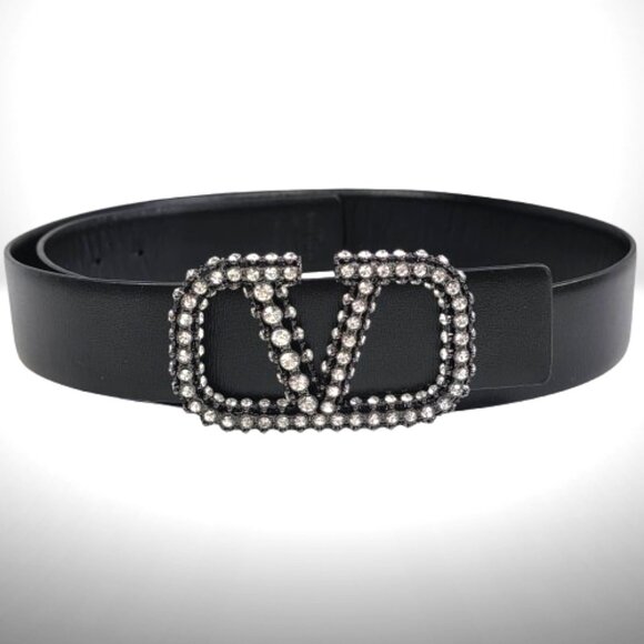 Valentino Garavani Black Leather VLOGO Crystal Belt Size 95/38 main image 8